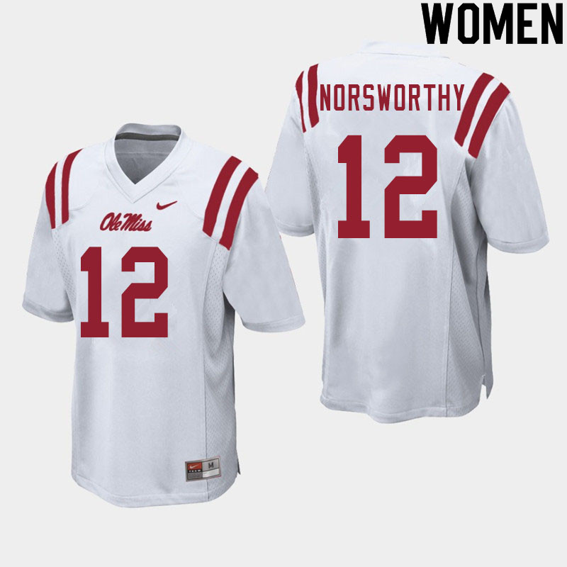 Adam Norsworthy Ole Miss Rebels NCAA Women's White #12 Stitched Limited College Football Jersey BWM5858HB